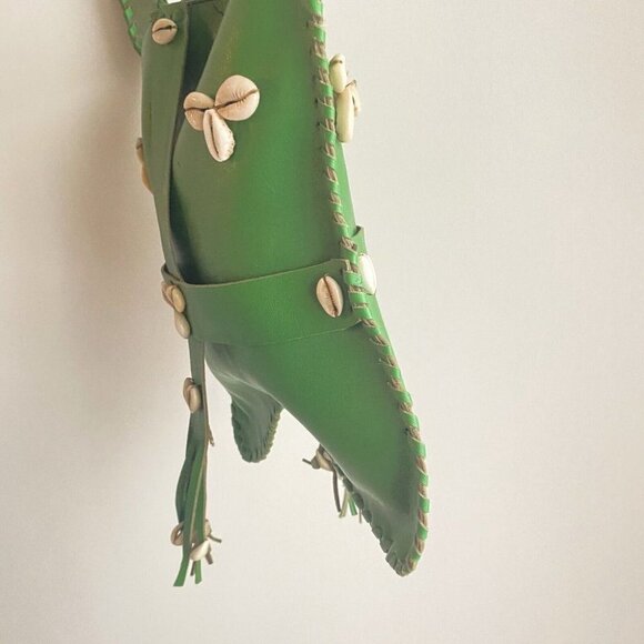 Vintage Green  Leather Shell Accent Square Shoulder Messanger Bag - Picture 6 of 9